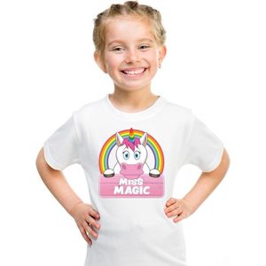 Miss Magic de eenhoorn t-shirt wit voor meisjes - eenhoorns shirt - kinderkleding / kleding 158/164