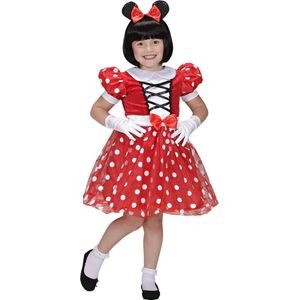 Widmann - Mickey & Minnie Mouse Kostuum - Minnie Vriendinnetje Van Mickey Muis - Meisje - Rood, Wit / Beige - Maat 110 - Carnavalskleding - Verkleedkleding