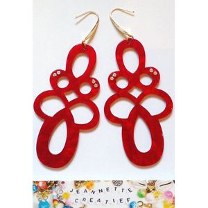 Jeannette-Creatief® - Resin - Swirl Diamonds Rood - Rode Oorbellen - Dames Oorbellen - Oorbellen Dames - Rood - Grote Oorbellen - Sieraden - Rode Sieraden - Moederdag