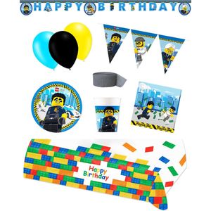 Lego City - Feestpakket - Feestartikelen - Kinderfeest - 8 Kinderen - Tafelkleed - Bekers - Servetten - Bordjes - ballonnen - Slingers - letterbanner