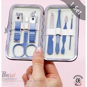 Borvat® - Nagelschaar reis set - Nageltang - Manicure set -Nagelknipper set 7 delig - Blauw