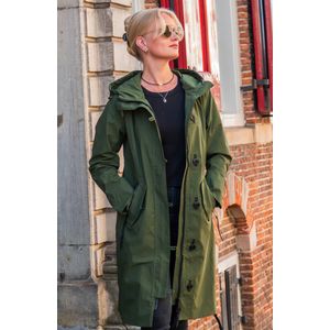Lange dames tussenjas - Waterafstotend & getailleerd - Legergroen - Maat 38