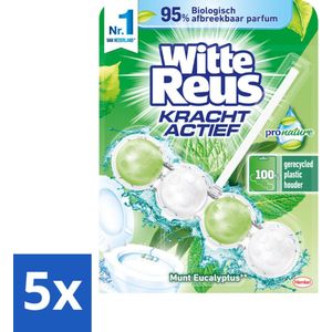 5 x Witte Reus - Toiletblok Kracht Actief Pro Nature - Munt & Eucalyptus - 1 Toiletblok - Toiletblok - Natuurlijke Reiniging - Munt En Eucalyptus - Duurzaam Toilet - Milieuvriendelijk