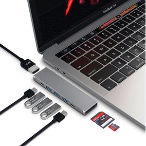 M-TECK Macbook Dock - HUB met 1 x HDMI - 3 x USB-A + Kaartlezer- 1 x Thunderbolt - 1 x USB-C (Kleur: Space-Grey)