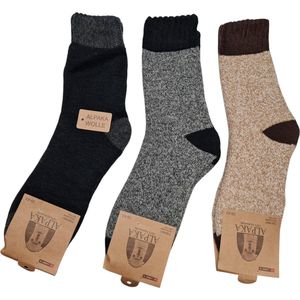 Alpaca Wollen Sokken- Huissokken - Wintersokken - Thermosokken - 3Pack – Zwart LGrijs Bruin - 39-43