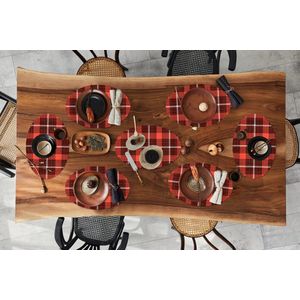 Placemats ovaal - Onderleggers - Ovale placemats - Schotse ruit - Plaid - Rood - Patronen - 8 stuks