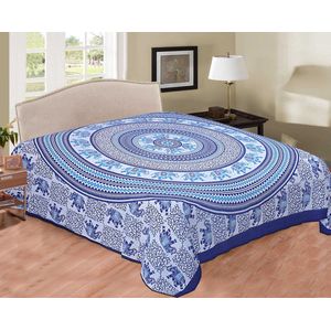 2 persoons sprei - Olifantjes - Blauw/wit - Mandala - 230x210 - 100% Duurzaam katoen/Polyester - zomer sprei - dunne sprei