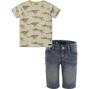 DJ Dutchjeans - Dutch Dream Denim -Kledingset (2delig) - Short denim - Shirt Grijs met print - Maat 140