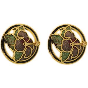 Behave Dames oorbel steker paarse bloemen emaille goud-kleur