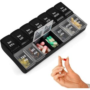 7-daagse tablettenbox met verbeterd open design - handige pillendoos voor 's ochtends en 's avonds - BPA-vrij - draagbaar voor medicijnen, vitaminen, visolie en voedingssupplementen