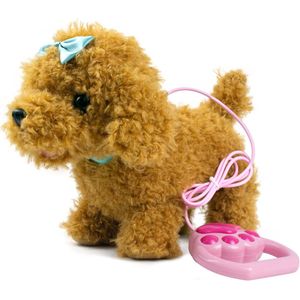 Hondenspeelgoed met Riem voor Kinderen – Bruine Knuffelhond aan Lijn – Wandelbare Speelgoedhond – Interactieve Hondenspeelgoed – Pluche Hondje voor Peuters en Kleuters – Hond met Lijn voor Rollenspel