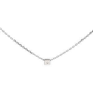 Silver Lining ketting - zilver - gerodineerd - vierkant - zirkonia - anker - 40 + 3 cm
