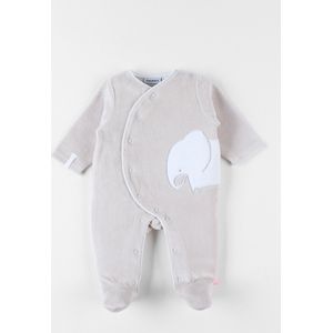 1-delige pyjama met giraffenprint uit fluwel, ecru/lichtroze