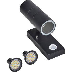 vidaXL Cilindervormige RVS LED wandlamp met bewegingssensor zwart