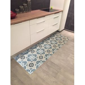 JYG Vloerkleed WATOU- Keukenloper - Keukenmat - Vinyl - Vintage - 50X250cm - Grijs - Beige