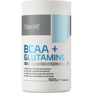 OstroVit - BCAA + Glutamine - 500 g - 0.5 KILO - Orange - L-leucine, L-isoleucine, L-valine, L-glutamine, Hoge dosis aan essentiële aminozuren - Supplement