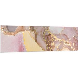 PVC Schuimplaat - Print van Roze met Goudkleurig Marmer - 150x50 cm Foto op PVC Schuimplaat (Met Ophangsysteem)