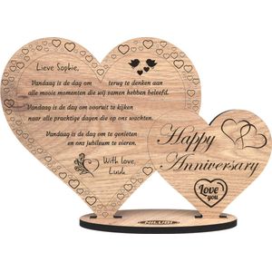 Jubileum - gepersonaliseerde houten wenskaart - kaart van hout - … jaar getrouwd - luxe uitvoering met eigen tekst