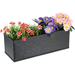 Relaxdays plantenbak binnen - zwarte bloembak langwerpig - rechthoekige bloempot woonkamer