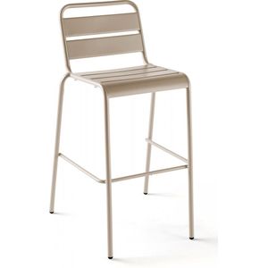 Oviala - Set hoge tafel en 4 barkrukken in taupe metaal - Palavas