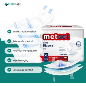 30 Stuks – Medcare Incontinentie Luiers Metset – Maat XL – 1750+ ml absorptie – Wegwerpluiers voor matige tot zware incontinentie – Comfortabel & huidvriendelijk – Dag & nacht bescherming
