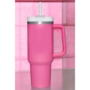 Klikkopers® - Tumbler Magenta - 1.2 Liter - Drinkfles Met Rietje Volwassenen - Drinkbeker Met Rietje Volwassenen - Drinkflessen - Waterfles Met Rietje - Thermosbeker Koffie - RVS fles - Thermosbeker To Go - Travel Mug - Thermoskan