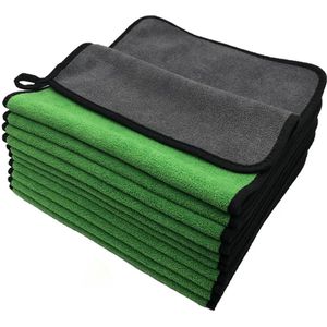 2 x Absorberende Dikke Microvezeldoeken voor de Auto - 30 x 30 cm - 2 Stuks - Zachte Microvezel Pluche - Groen en Grijs - Dubbellaags - Ophangbaar met Lus - Voor iedere autoklus - Binnen en Buiten - Dashboard en de Ruiten - Auto wasdoek - Droogdoek