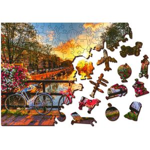 Wooden City - 2in1 - Houten Legpuzzel - Bikes in Amsterdam - 37,5x25,4cm