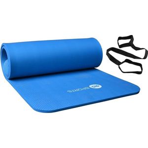 RS Sports Fitnessmat / trainingsmat NBR - blauw- 180 x 60 x 1,5 cm - met draagkoord
