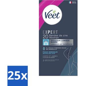 25 x Veet Expert - Ontharingsstrips - Lichaam & Benen - Gevoelige Huid - 20 strips - Ontharing Benen - Ontharing Lichaam - Ontharing Gevoelige Huid - Waxstrips - Ontharing Strips