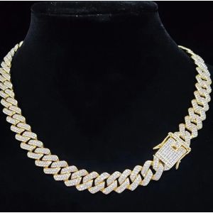 Iced Out Chain - Bust Down Heren Ketting met Diamantjes (Zirkonia) - 50cm - Goud kleurig - Kettingen Mannen - Cadeau voor Man - Mannen Cadeautjes