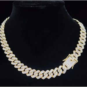 Iced Out Chain - Bust Down Heren Ketting met Diamantjes (Zirkonia) - 50cm - Goud kleurig - Kettingen Mannen - Cadeau voor Man - Mannen Cadeautjes Accesoires
