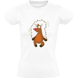 Rendier Dames T-shirt | Kerst | Kerstmis | Christmas | Feestdagen | touwtje springen | Lampjes | Versiering