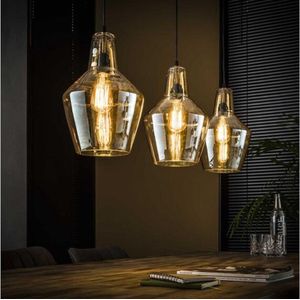 Hanglamp Amber 3 lampen kegel - Oud zilver