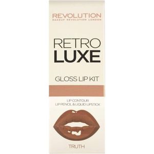 Makeup Revolution - Retro Luxe Kits Gloss - Truth - Complete Lip Set - Lipgloss & Lipliner - Nude - Bruin