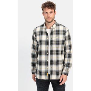 camel active Lange mouw shirt met ruitpatroon van puur katoen - Maat menswear-S - Zwart-Wit
