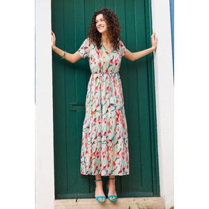 DIDI Dames Dress Nimes in Green with Pink blossom print maat 48