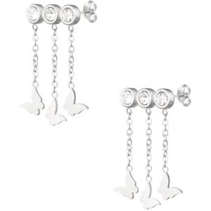Oorbellen vlindertjes & steentjes Zilver