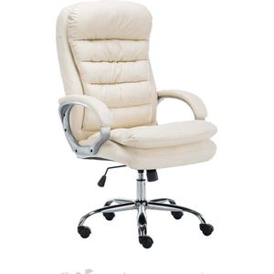 Bureaustoel - Ergonomische bureaustoel - Gewatteerd - In hoogte verstelbaar - Kunstleer - Crème - 68x77x122 cm