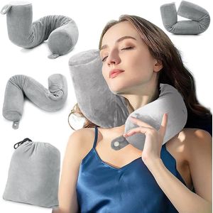 Reis-nekkussen, reiskussen, vliegtuig Pillow Travel - Memory Foam, kan naar believen zijslaap gevouwen nekhoorntje, voor trein, auto, kantoor, camping, reis-gadgets (grijs)