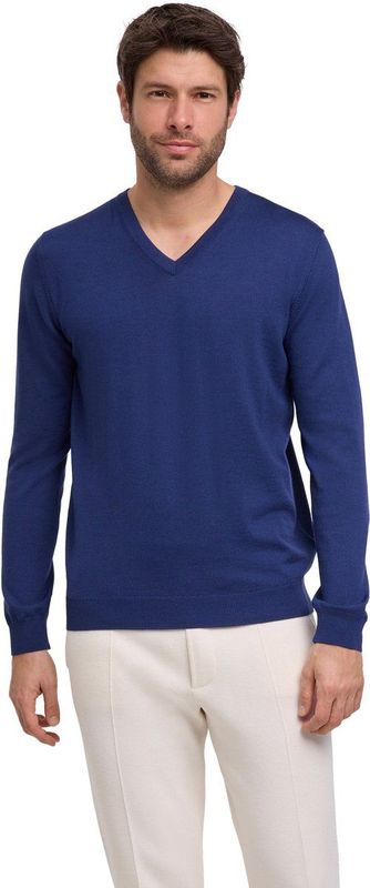 FALKE - Basic New Merino V-Neck - Wol Trui - Blauw