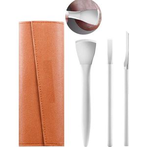 3-delige Pedicure messenset, eeltschaaf, met messenkoker en bruine leren etui, Pedicureset, voetverzorgingsset 20,5 x 8,5 cm (zilver)