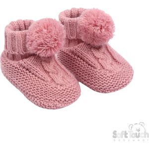 Soft Touch Babyslofjes Pompom  De Luxe 0-6 Maanden Meisjes Dusty Pink ABO12