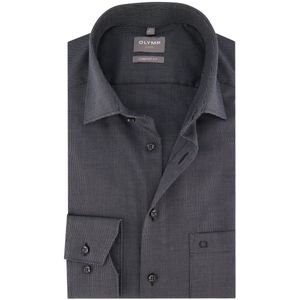 Olymp Comfort Fit overhemd grijs strijkvrij fijn geprint borstzak