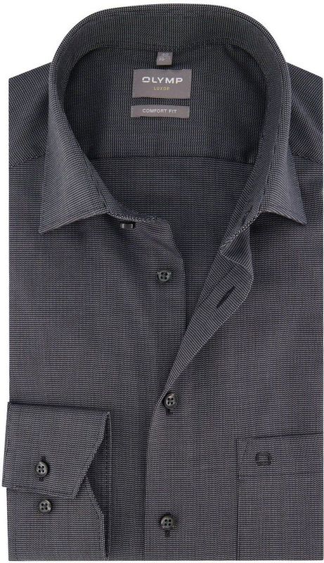 Olymp Comfort Fit overhemd grijs strijkvrij fijn geprint borstzak