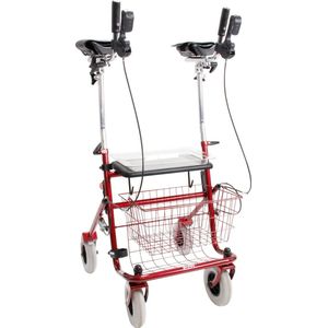 Premis Provo 2e Generatie Rollator – Verkorte Onderarmschalen met 28 cm Armbedje | Inklapbaar | 84–113 cm Verstelbaar | Metallic Rood