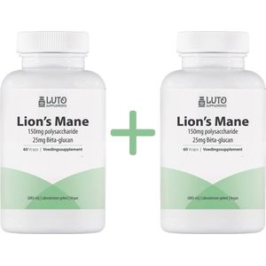 Lion's Mane Duo verpakking - 1000mg per dosering - Superfood - Vegan - 120 Capsules - Pruikzwam / Hericium erinaceus - 30% polysaccharide - Geheugen & Concentratie* - Paddenstoelen Extract - Luto Supplements