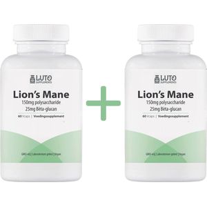 Lion's Mane Duo verpakking - 1000mg per dosering - Superfood - Vegan - 120 Capsules - Pruikzwam / Hericium erinaceus - 30% polysaccharide - Geheugen & Concentratie* - Paddenstoelen Extract - LUTO Supplements