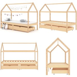 vidaXL Kinderbedframe met lades massief grenenhout 90x200 cm - Kinderbedframe - Kinderbedframes - Bed - Bedden