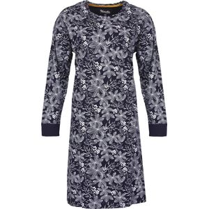 Medaillon Dames Nachthemd - Bloemenprint - Donker Blauw - Maat S
